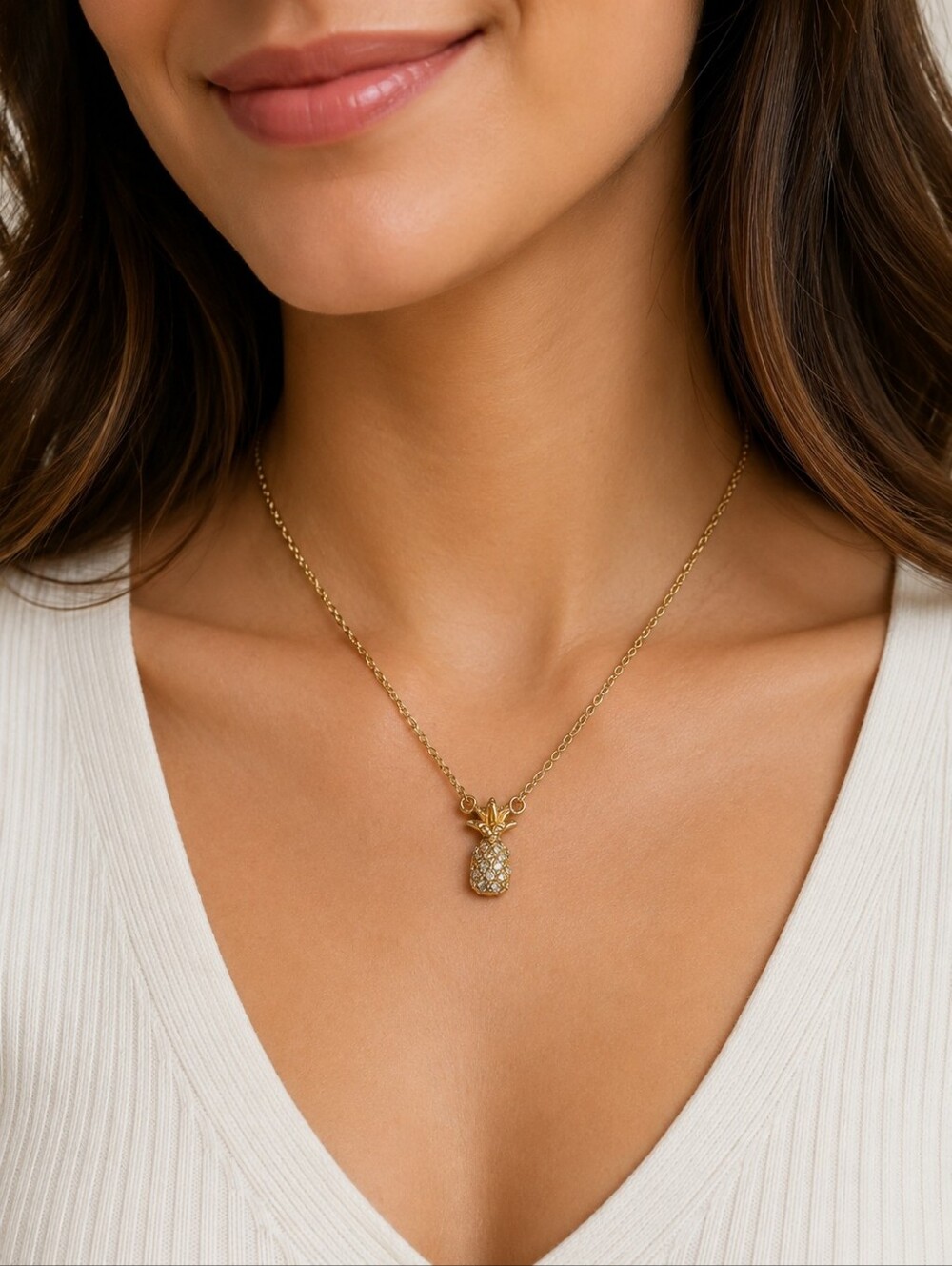 NWT 7 Charming Sisters Gold Plated‎ "Pina Colada" Rhinestone Pineapple Necklace